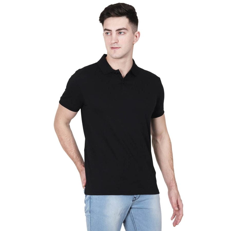 Men's Black Plain Half Sleeve Polo Collared T-Shirt