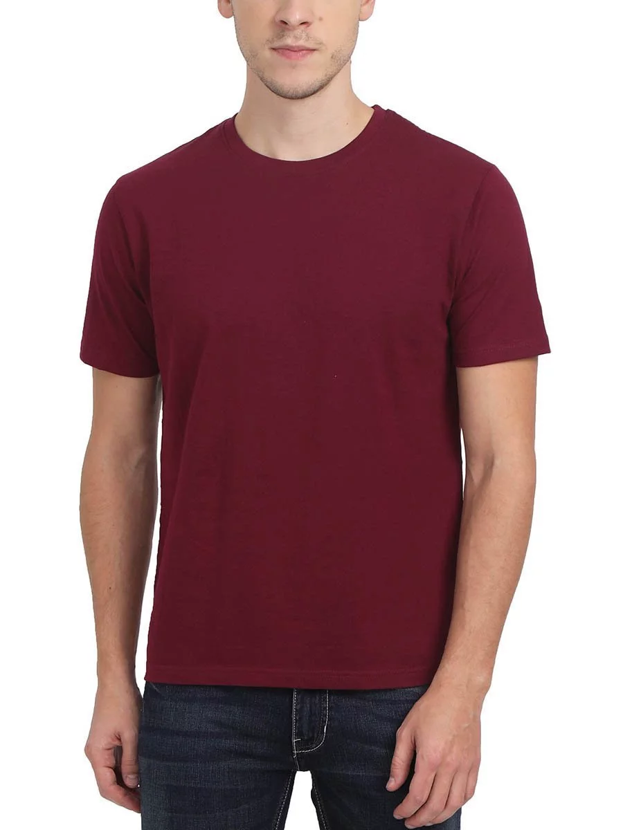 Men's Maroon Half Sleeve Round Neck Plain T-Shirt